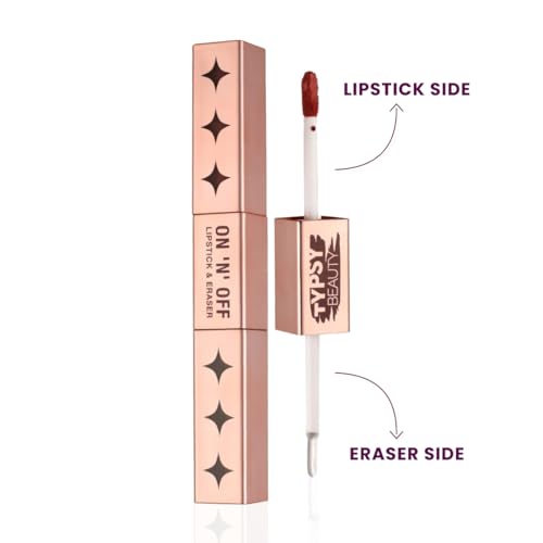 Typsy Beauty ON 'n' OFF Lipstick & Eraser | 12 Hr Stay Creamy Matte Formula (Deep Wine) | Smudge & Transfer Proof | Nourishing Remover Oil & Leave-On Mask | Vegan | 8 shades | 2.5 ml x 2.5 ml