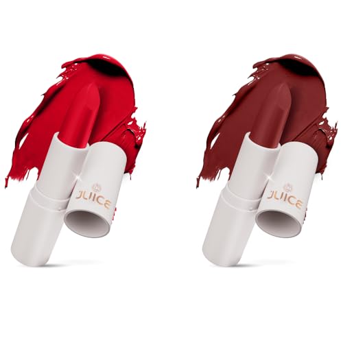 Juice Kiss Sensation Lipstick with Goodness of Bio Retinol, UV Protection & Long lasting Lipstick, Pack of 2 (Red Carpet - M02 & Marooned - M05)