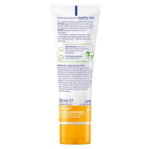 NIVEA Sun UV Face Sensitive SPF 50 Cream (50ml), Sunscreen Protects Against UVA/UVB Rays and Premature Skin Ageing, Sun Cream for Sensitive Facial Skin (Pack of 2)