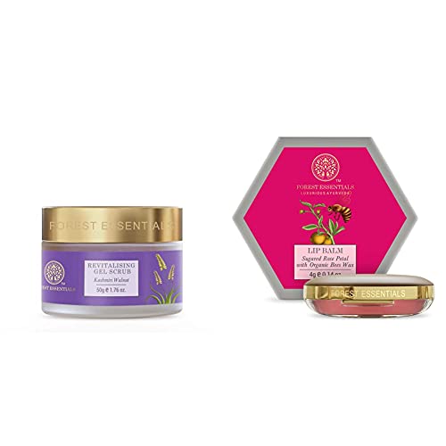 Forest Essentials Revitalising Kashmiri Walnut Gel Scrub, 50g & Forest Essentials Luscious Sugared Rose Petal Lip Balm, 4g