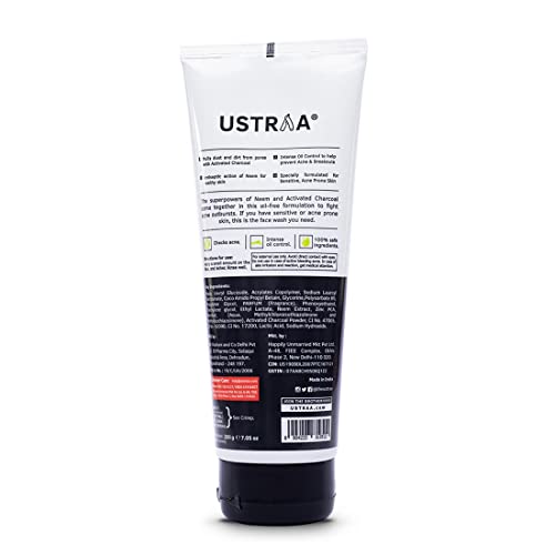 Ustraa De-Tan Face Mask - Dry Skin - 125g - Wash-off mask | Effectively Removes Tan & Pollutants & Face Wash Acne Control - With Neem & Charcoal - 200g - Controls Oil | Prevents Acne