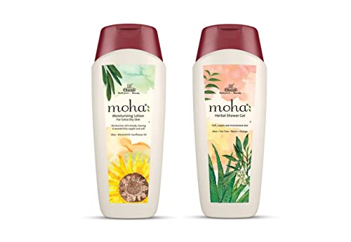 Moha: Herbal Shower Gel & Moisturizing Lotion Combo For Face & Body– Soft, Supple & Healthy Moisturized Skin | Unisex - 200 ml Each
