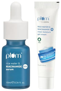 Plum 10% Niacinamide Face Serum with Rice Water & Squalane (10 ml) & Plum 2% Niacinamide & Rice Water Clear Moisture Gel Cream (15 g)