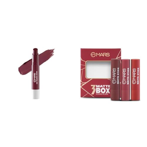 MARS Matte Super Stay Lipstick | Up to 12 Hours Long Lasting | Smudge Proof and Waterproof Lipstick for Women (2.6 gm) (03-SPIRIT) Matte Box Set of 3 Lipsticks for Women (3x3.2 gm) (01-Red & Maroon)