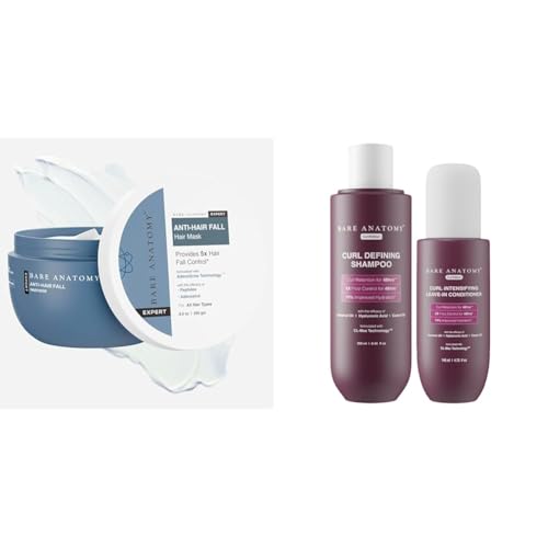 Bare Anatomy Anti-Hair Fall Mask Enriched with Adenosine and Peptides | 250 ml Curl Defining Shampoo + Curl Intensifying Leave In Conditioner Cream |Women & Men | 250 ml + 140ml