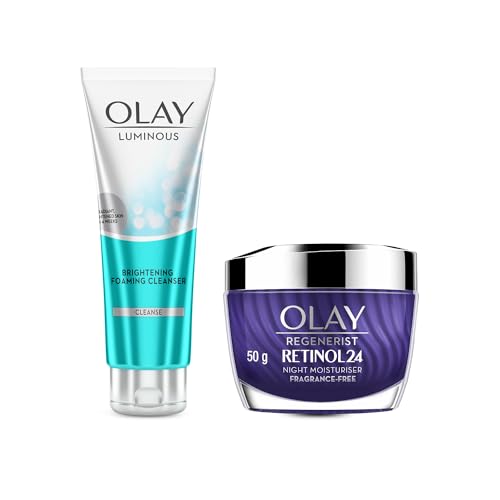 Olay Retinol Kit For Overnight Repair|Retinol Cream With Free Cleanser|Plumper, Younger Looking Skin|24H Hydration|Fragrance Free|Normal, Oily, Dry,Combination Skin|Paraben & Sulphate Free|Pack Of 2