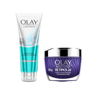 Olay Retinol Kit For Overnight Repair|Retinol Cream With Free Cleanser|Plumper, Younger Looking Skin|24H Hydration|Fragrance Free|Normal, Oily, Dry,Combination Skin|Paraben & Sulphate Free|Pack Of 2