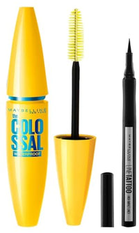 Maybelline New York Eyeliner, Intense Eyeliner, Black & Maybelline New York Mascara, Volumizing & Lengthening, Waterproof, Black, Volume Express Colossal, 10ml