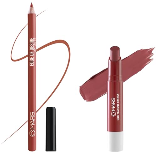 MARS Matte Super Stay Lipstick |(2.6 gm) (02-TREASURE) Matte Lip Liner | One Swipe Smooth Application | Long Lasting Lip Pencil (1.4gm) (15-MUDDY BRICK)