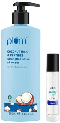 Plum Coconut Milk & Peptides strength & shine shampoo & Plum BodyLovin' Hawaiian Rumba Eau De Parfum Combo