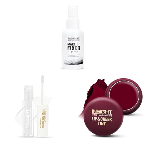 Insight Cosmetics Makeup Fixer Spray | Light Weight, Quick Dry Ma,Insight Long Wear Color Rich Lip Gloss |Highly Pigmented|Glossy T,INSIGHT Cosmetics Lip and Cheek Tint|Enriched With Vitamin E | Ma