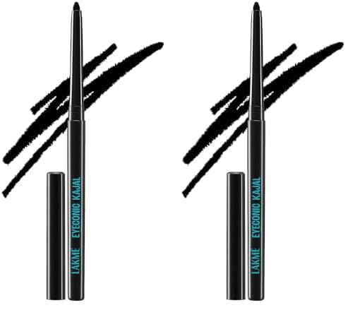 Lakmé Eyeconic Black Kajal, Matte Kohl Liner in a Twist Up Pencil - Waterproof, Smudge Proof & Long Lasting Eye Makeup, 0.35 g (Pack of 2)