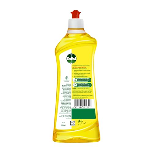 Dettol Lemon Fresh Dishwash liquid and Cleaning Gel || Cuts Tough Grease || Remove germs || 750ml, bottle