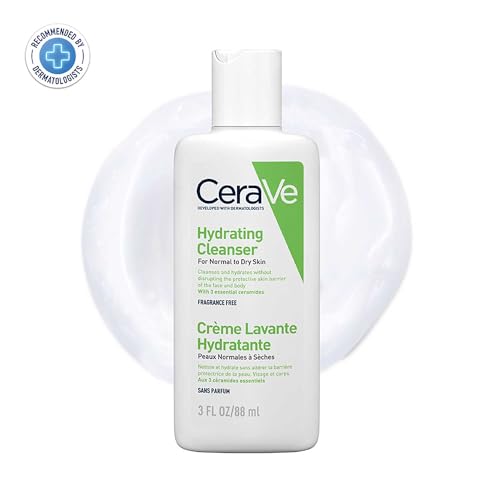 CeraVe Hydrating Cleanser For Normal To Dry Skin (88ml) - Non-Foaming Face Wash with Hyaluronic Acid And Ceramides | Non-Comedogenic, Non-Irritating And Fragrance-Free Cleanser