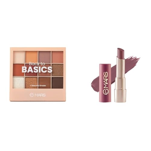 MARS 12 Shades Back to Basics Eyeshadow Palette with Free Applicator | Matte | Shimmer (14.4 gm) (Shade-02) Creamy Matte Long Lasting Lipstick for Women (3.2 gm) (20-Grapeful Ghoomar)