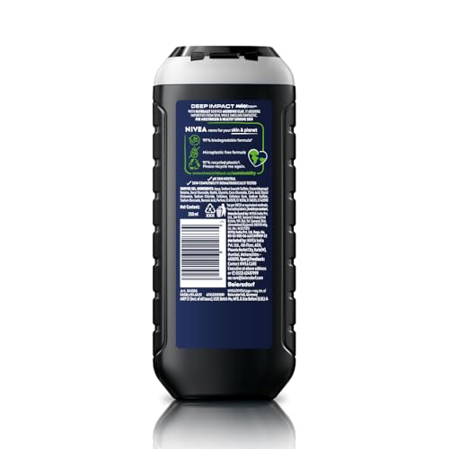 Nivea Men Body Wash, Deep Impact, 3 In 1 Shower Gel For Body, Face & Hair, With Microfine Clay, 250ml