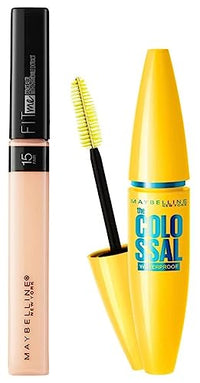 Maybelline New York Fit Me Concealer,15 Fair, 6.8ml and Maybelline New York Volume Express Colossal Masacara, Waterproof, Black, 10g