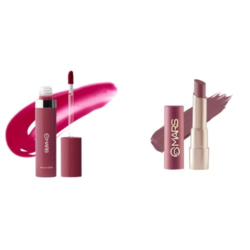 MARS Drip Lip Mist for Women (4.5 ml) (08-Plum Drip) Creamy Matte Long Lasting Lipstick for Women (3.2 gm) (20-Grapeful Ghoomar)