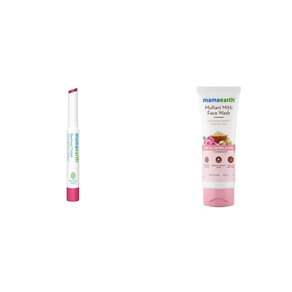 Mamaearth Beetroot Tinted 100% Natural Lip Balm with Beetroot & Beeswax - 2 g | | 12 Hr Moisturizat,Mamaearth Multani Mitti Face Wash with Multani Mitti & Bulgarian Rose For Oil Control & Acne | Suit