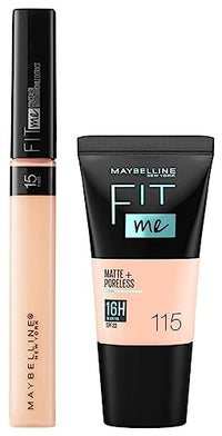 Maybelline New York Fit Me Concealer,15 Fair, 6.8Ml And New York Fit Me Matte+Poreless Liquid Foundation Medium Coverage For Oily Skin Tube, 115 Ivory, 18Ml, Pack Of 1