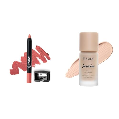 MARS Long Lasting Crayon Lipstick up to 12 Hours Stay (3.5 gm) (12-I Am Fierce) High Coverage Liquid Matte Foundation | Blemish Free & Blendable Foundation For Makeup (40Ml) (Shade-02), All