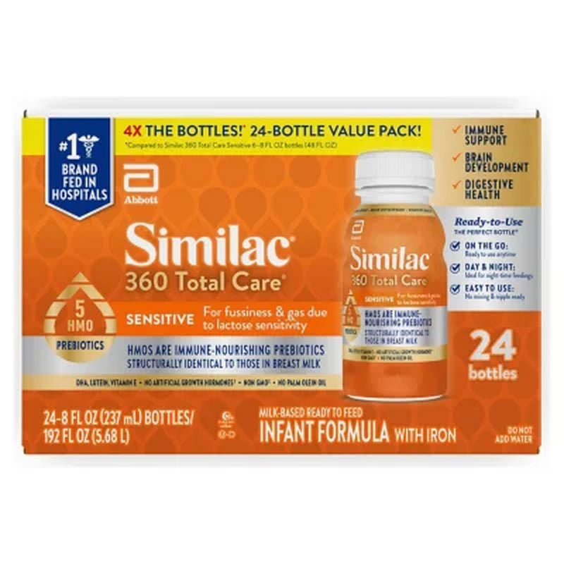 Similac 360 Total Care Sensitive Infant Formula, Ready to Feed 8 Fl. Oz., 24 Ct.
