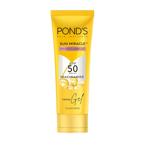 POND’S Sun Miracle SPF 50 PA+++ Crème Gel Sunscreen -Protect & Br,POND'S Super Light Gel Oil Free Face Moisturizer 50 g | With Hyal,POND'S Bb+ Cream For All Skin Types,Ivory Lightweight Natural Fou