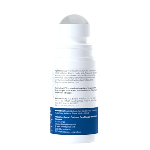 Be Bodywise 4% Aha Bha Underarm Roll On 50ml | 2% Lactic Acid, 1% Mandelic Acid, 1% Salicylic Acid | Controls Odour & Reduces Pigmentation | 0% Alcohol & 0% Aluminium | Oudh Fragrance