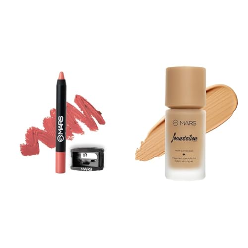 MARS Long Lasting Crayon Lipstick up to 12 Hours Stay (3.5 gm) (12-I Am Fierce) High Coverage Liquid Foundation | Blemish Free & Blendable Foundation for Makeup (40ml) (SHADE-5.5)