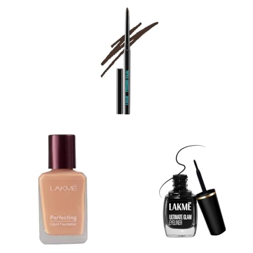 LAKMÉ Brown Matte Kajal, Forever Radiant Foundation, Black Gel Liner Water Resistant
