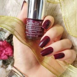 DeBelle Gel Satin Finish Nail Polish Glamorous Garnet (Dark Maroon), 8 Ml - Enriched With Natural Seaweed Extract, Cruelty Free, Toxic Free