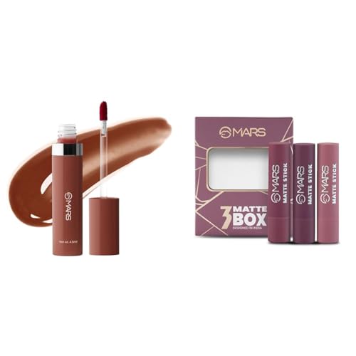 MARS Drip Lip Mist for Women (4.5 ml) (06-Cocoa Drip) Matte Box Set of 3 Lipsticks for Women |(3x3.2 gm) (03-Plum)