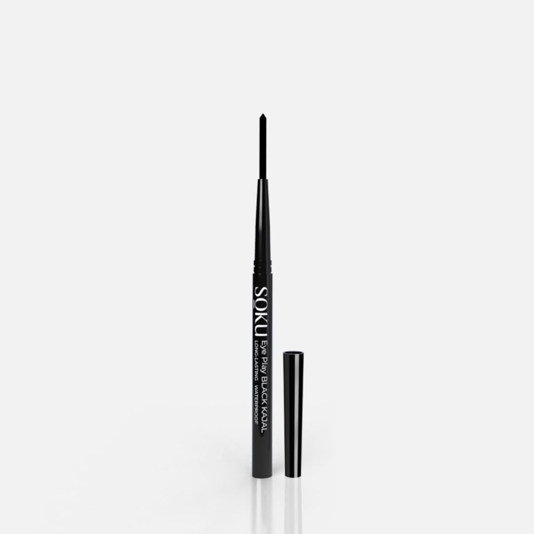 SOKU Eye Play Matte Finish Black Kajal Stick | Enriched with Vitamin A & Castor Oil | Smudge Proof & Waterproof | One Stroke Smooth Glide | Long Lasting & Weightless Formula - 0.3 g