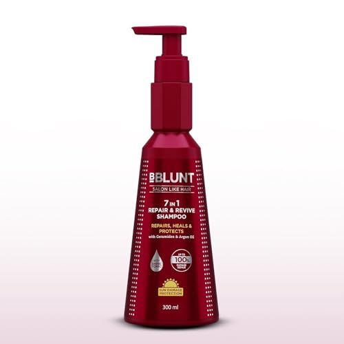 BBLUNT 7 in 1 Repair & Revive Shampoo for Upto 100% Damage Repair - 300ml | Addresses 7 Signs of Hair Damage | Enriched with Ceramides & Argan Oil