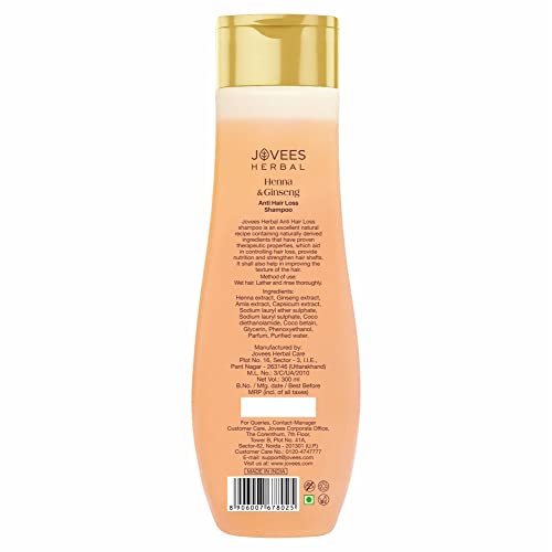 Jovees Herbal Henna & Ginseng Anti Hair Loss Shampoo | For Hair Growth & Hair Fall Control With Henna, Ginseng & Amla Extract | For All Hair Type 300ML