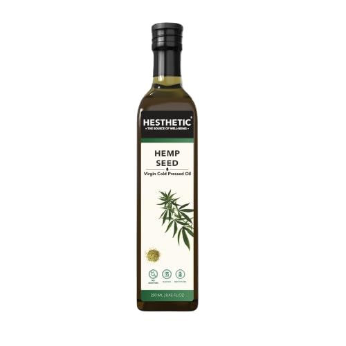 HESTHETIC Premium Cold Pressed Hemp Seed Oil - Rich in Vitamin E, Omega 3 & 6 - Versatile Natural Oil for Skin & Hair Care | 100% Pure and Natural 250 ml