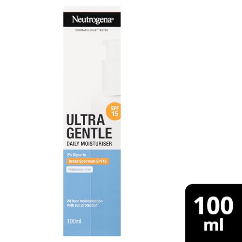 Neutrogena Ultra Gentle Daily Moisturiser SPF 15 | Glycerine based | Light Weight & Non Greasy | UVA & UVB Protection | Parabens Free | Fragrance Free | Dry & Sensitive Skin | 100ml