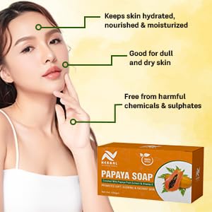 AV Herbal International Organic Papaya Face and Body Soap | Natural Papaya Herbal Soap for Glowing & Clear Skin ? Skin Brightening & Nourishing Bar (Pack Of 1)