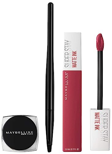 Maybelline New York Super Stay Matte Ink Liquid Lipstick, 80 Ruler, 5Ml And Maybelline New York Lasting Drama Gel Eyeliner,Blackest Black, 2.5G