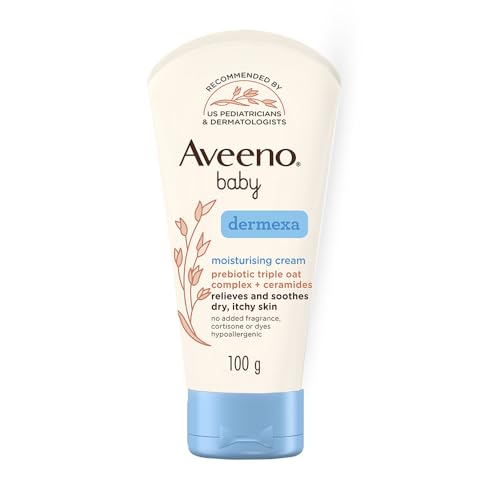 Aveeno Baby Dermexa Moisturising Cream 100g with Triple Oat Complex and Ceramides to soothe and relieve dry, itchy, sensitive skin | US pediatrician recommended | No added fragrance, cortisone or dyes | Hypoallergenic