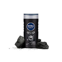 NIVEA Men Body Wash, Active Clean with Active Charcoal, Shower Gel for Body, Face & Hair, 250 ml
