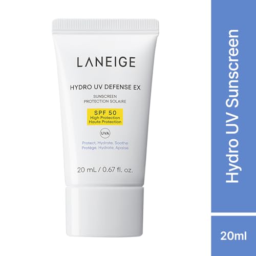 LANEIGE Hydro UV Defense Sunscreen EX SPF 50+ | Broad Spectrum | Moisture Based Sunscreen | Light & Non-Greasy | No White Cast | Soothing Hydration | Suitable for All Skin | For Men & Women | 20ml