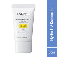 LANEIGE Hydro UV Defense Sunscreen EX SPF 50+ | Broad Spectrum | Moisture Based Sunscreen | Light & Non-Greasy | No White Cast | Soothing Hydration | Suitable for All Skin | For Men & Women | 20ml