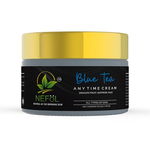Nefol Anytime Cream with Blue Tea, Yellow Dragon Fruit, Saffron & Kale Leaf - Brightens, Reduces Wrinkles – 50gm