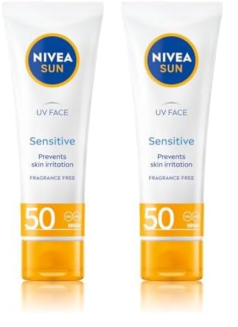 NIVEA Sun UV Face Sensitive SPF 50 Cream (50ml), Sunscreen Protects Against UVA/UVB Rays and Premature Skin Ageing, Sun Cream for Sensitive Facial Skin (Pack of 2)
