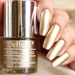 DeBelle Gel Nail Polish Chrome Gold (Metallic Gold Nail Paint)|Non UV - Gel Finish |Chip Resistant | Seaweed Enriched Formula| Long Lasting|Cruelty and Toxic Free| 8ml