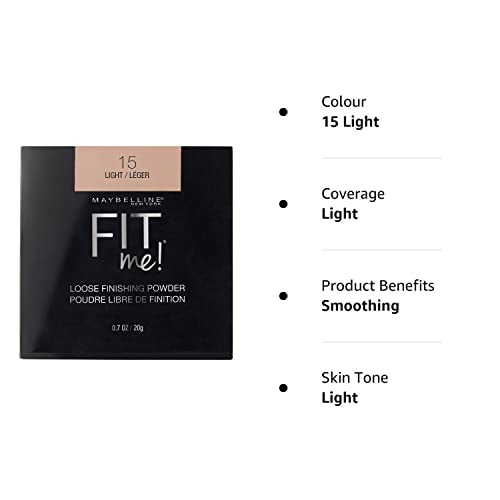 Maybelline New York Loose Finishing Powder, Controls Shine, Mineral Based Formula, Fit Me, 15 Light, 20g