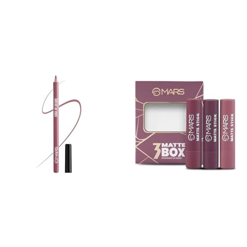 MARS Matte Lip Liner | One Swipe Smooth Application | Long Lasting Lip Pencil (1.4gm) (17-BARBIE BOLD) Matte Box Set of 3 Lipsticks for Women |(3x3.2 gm) (03-Plum)