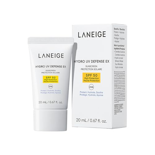 LANEIGE Hydro UV Defense Sunscreen EX SPF 50+ | Broad Spectrum | Moisture Based Sunscreen | Light & Non-Greasy | No White Cast | Soothing Hydration | Suitable for All Skin | For Men & Women | 20ml