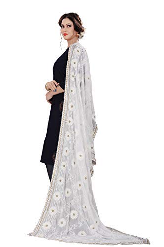 AKSHAR LLC Miss India Women's  Chiffon Dupatta With Karachi Embroidery Work